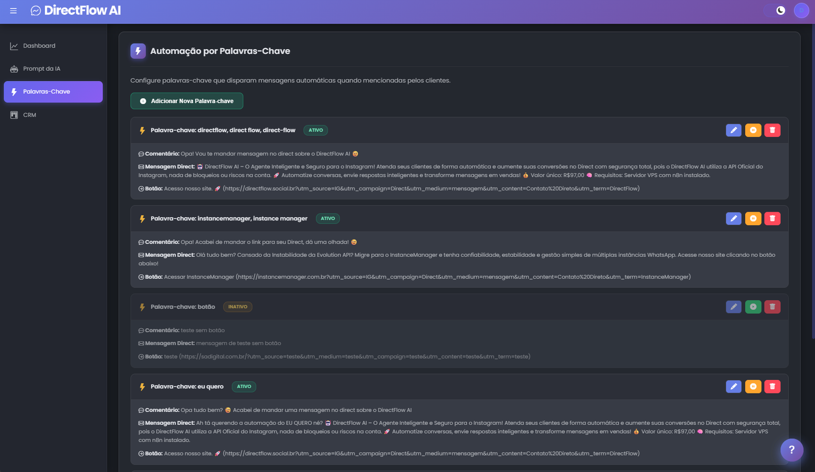 Automação Palavras-chave